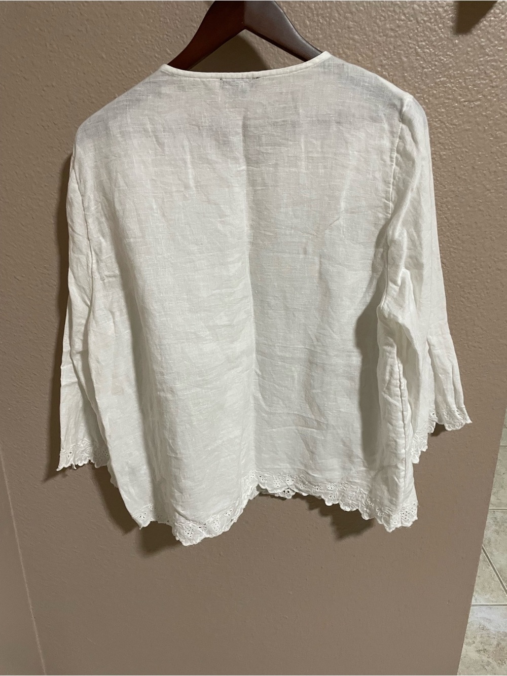 J. Crew White Cotton Eyelet Peasant Linen Top - Picture 2 of 5